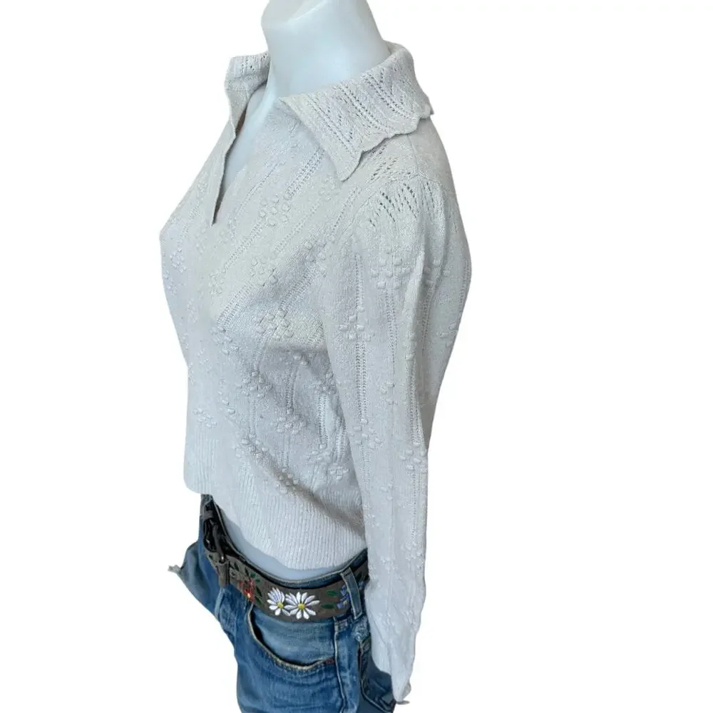 L.K. Bennett White Polo Sweater SMALL Textured Romantic Cottage Designer $340 - Picture 7 of 10